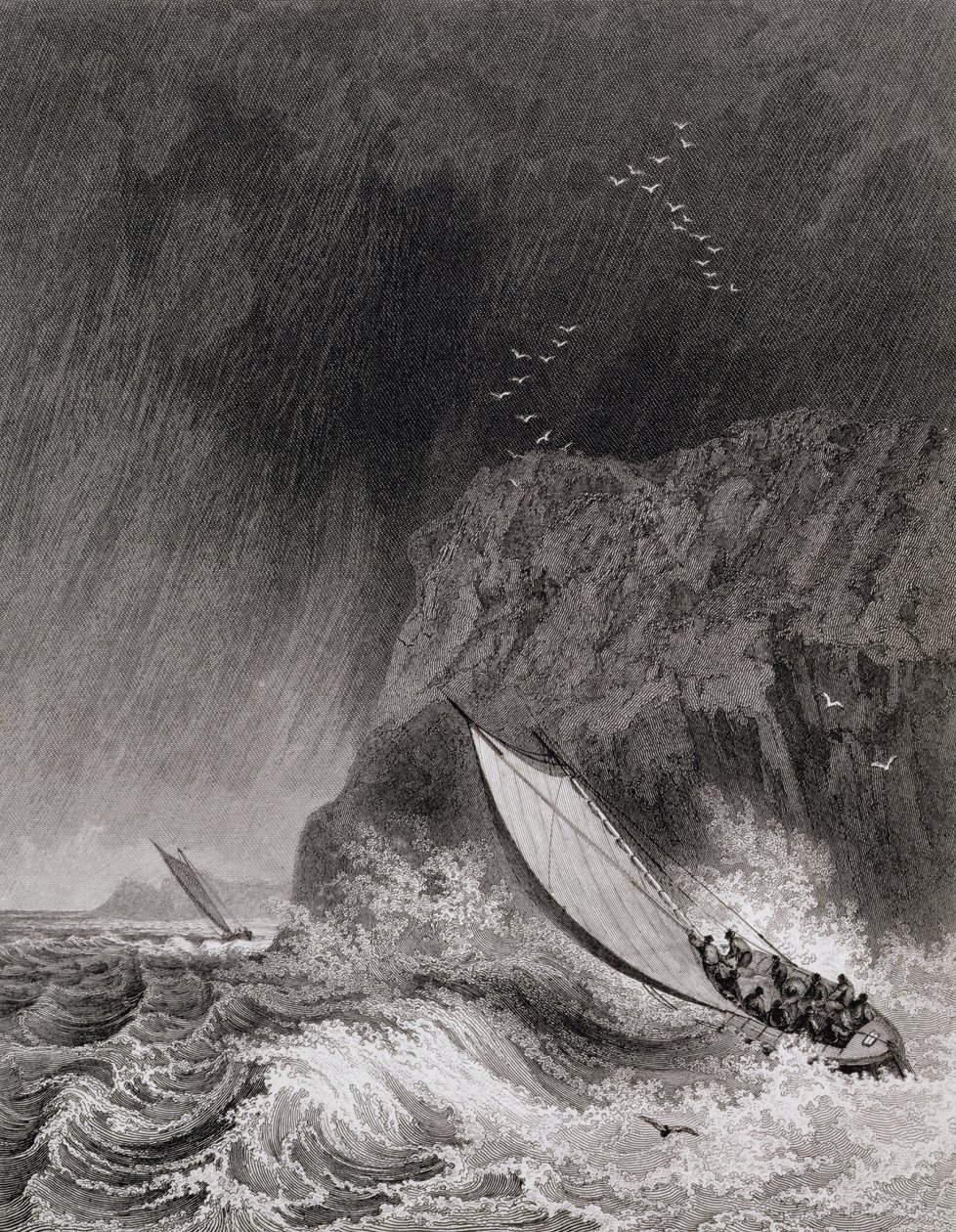Bådene ud for Walden Island i en snestorm, 12. august 1827, fra Journal of a Third Voyage for the Discovery of a North West Passage fra Atlanterhavet til Stillehavet udført i årene 1824-25 af Captain George Francis Lyon