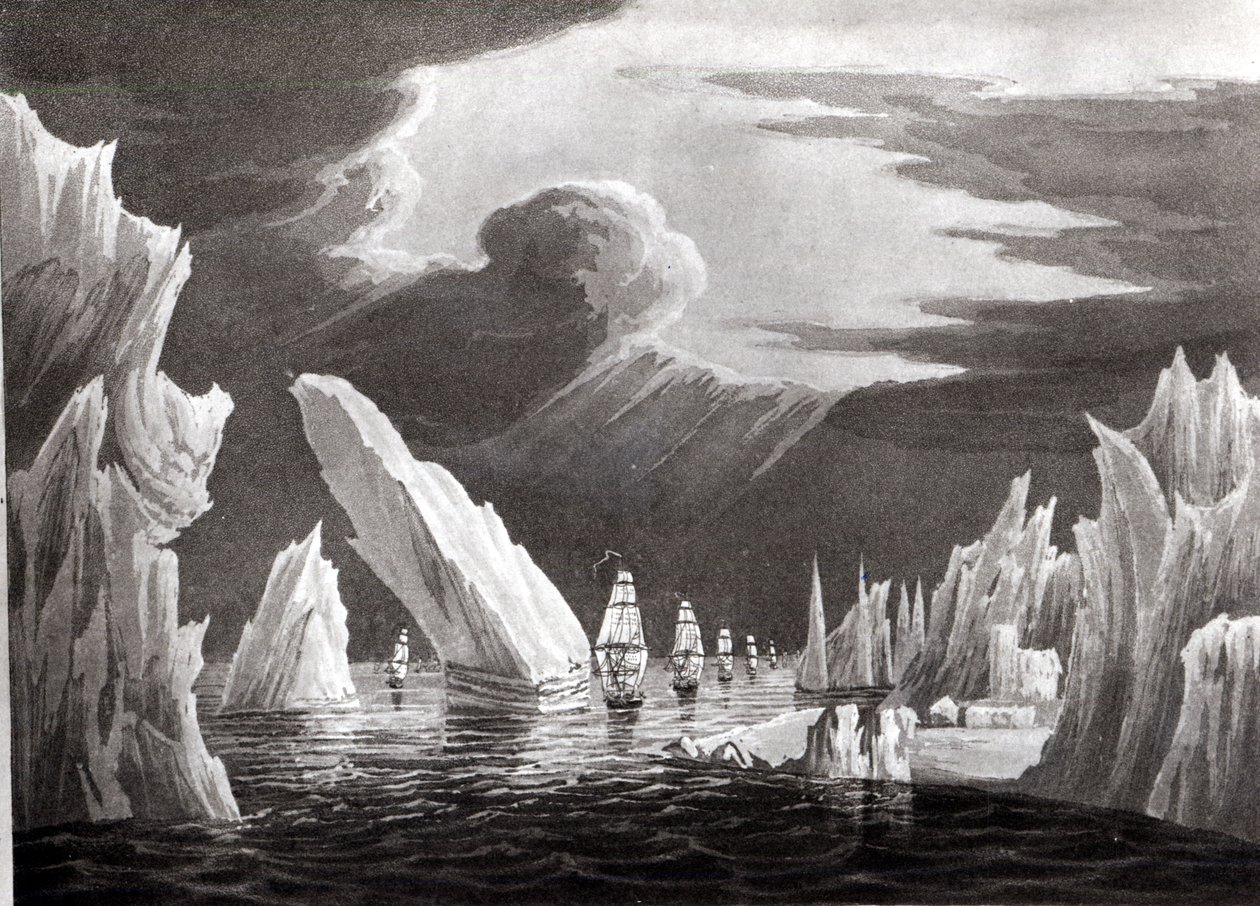 Passage gennem isen, 16. juni 1818, graveret af D. Havell (sw foto) af Captain N. Rofs