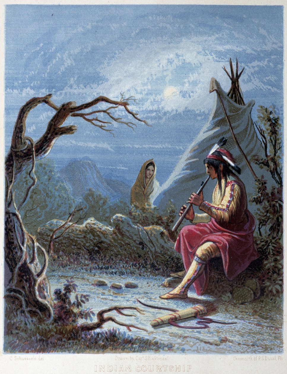 Indisk spiller på fløjte - i "The iris: an illuminated souvenir for 1802"", tegnet af Capt Eastman, red. Hart, Philadelphia af Captain Seth (after) Eastman