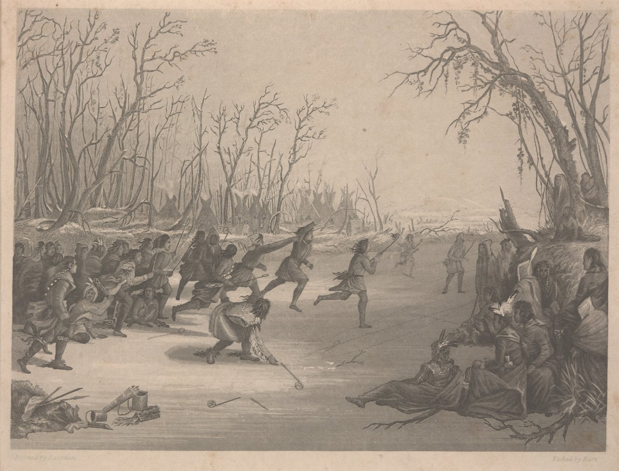 Ball Play of the Dahcota (Sioux) Indians, ætsning af Charles Kennedy Burt (1823-92), inden december 1850 (ætsning) af Captain Seth Eastman