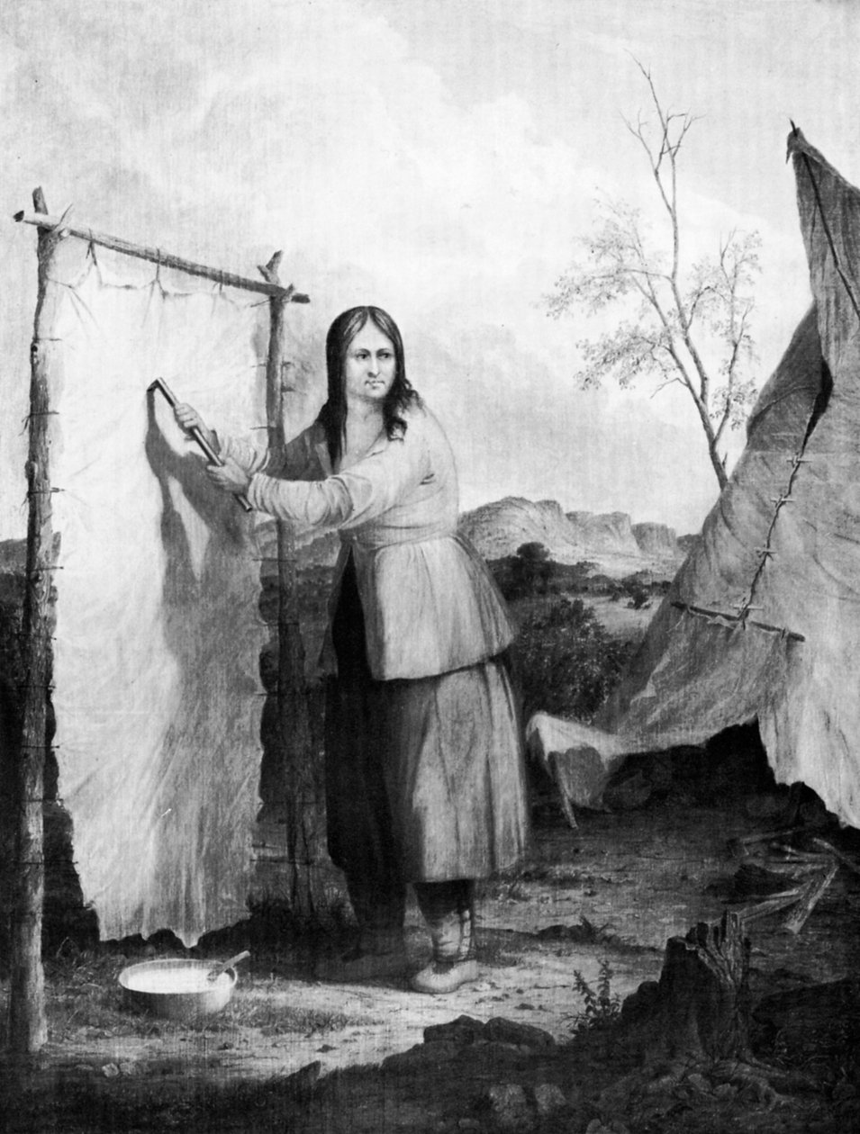 Indisk kvinde klæder et hjorteskind, 1868. af Captain Seth Eastman