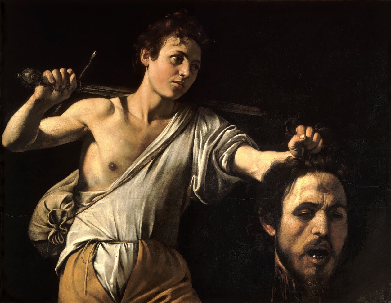 Italiensk:  Davide con la testa di Golia David med Goliat