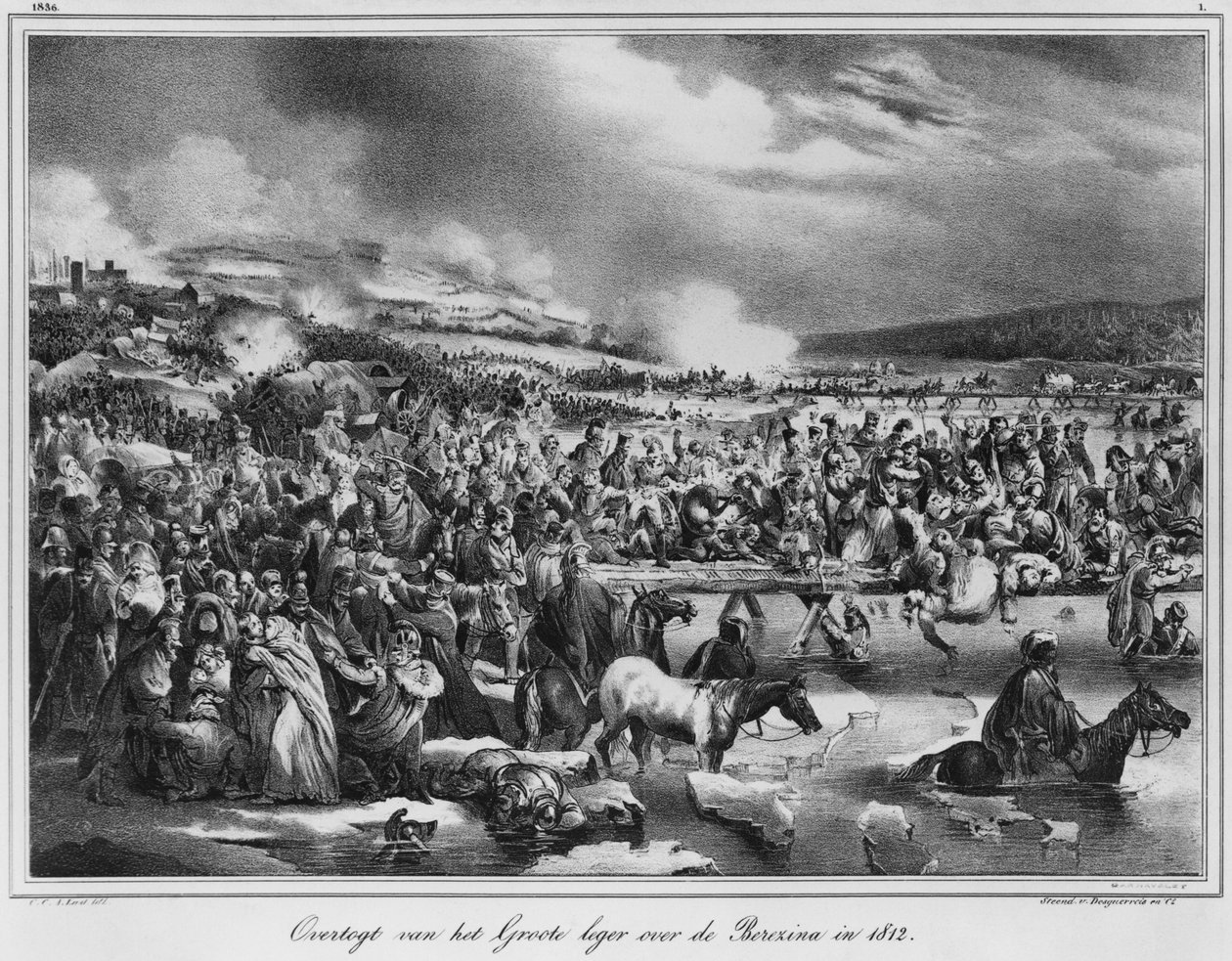 Krydser Berezina i november 1812, indgraveret af Desguerrois (1800-tallet) af Carel Christian Anthony Last