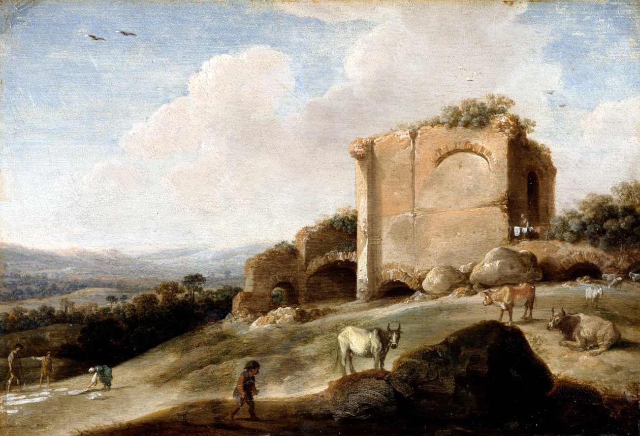 Landskab med en romersk ruin af Carel Cornelisz De Hooch