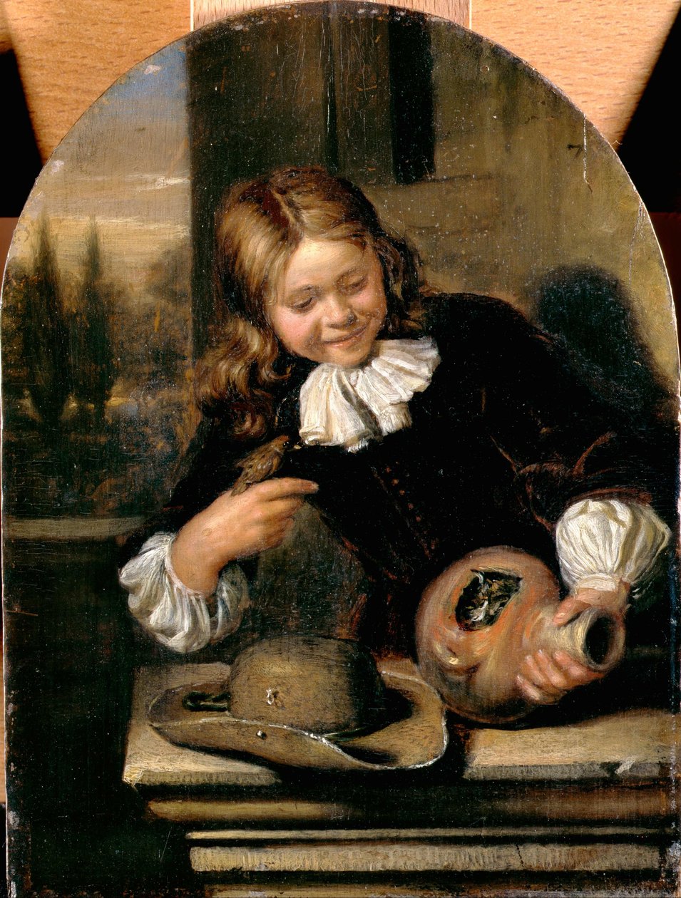 Dreng med en Flagon og et Fuglerede af Carel De Moor