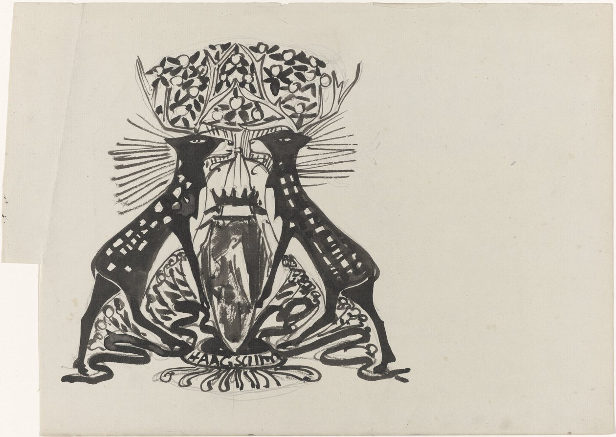 Dekorativt design med to stående hjorte af Carel Adolph Lion Cachet