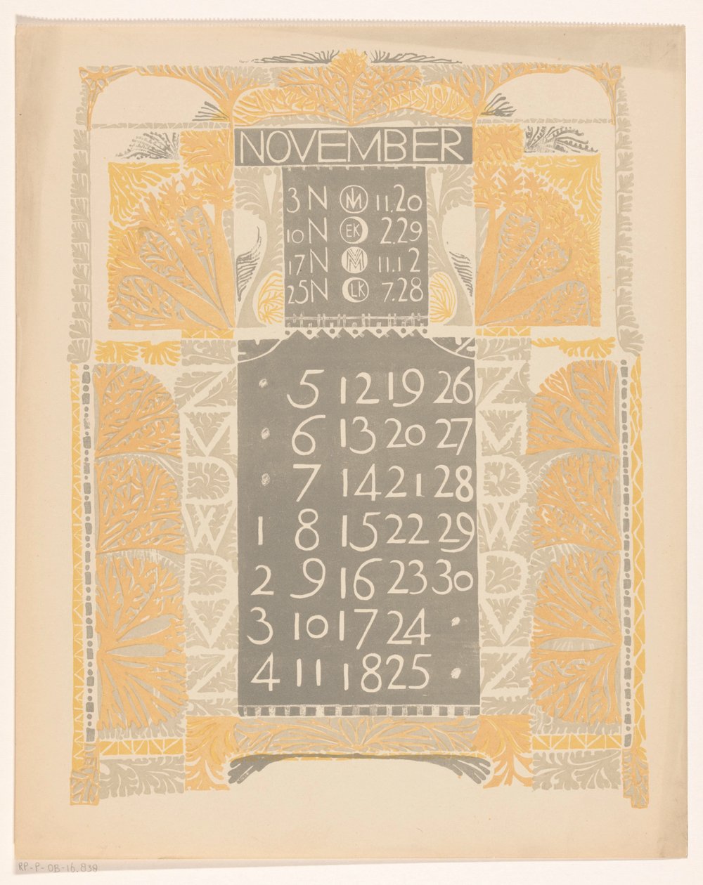 Kalenderblatt November 1899 af Carel Adolph Lion Cachet
