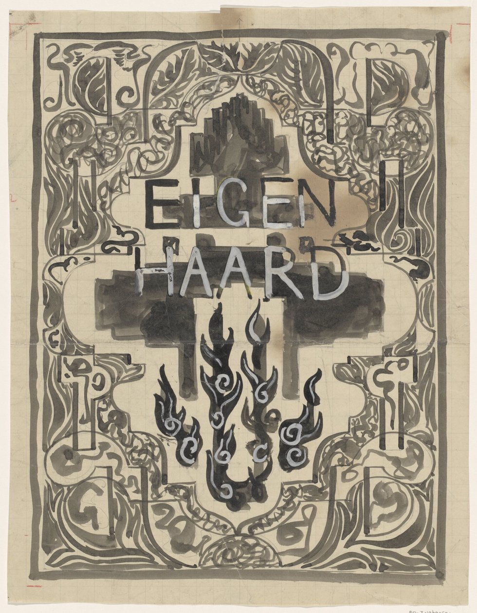Design til forsiden af ​​Eigen Haard af Carel Adolph Lion Cachet