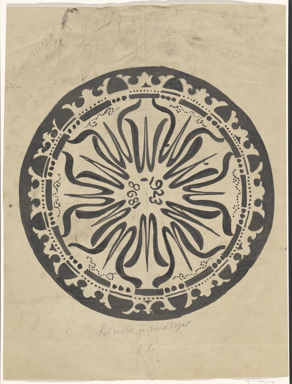 Design til en tallerken i anledning af dronning Wilhelminas sølvjubilæum af Carel Adolph Lion Cachet