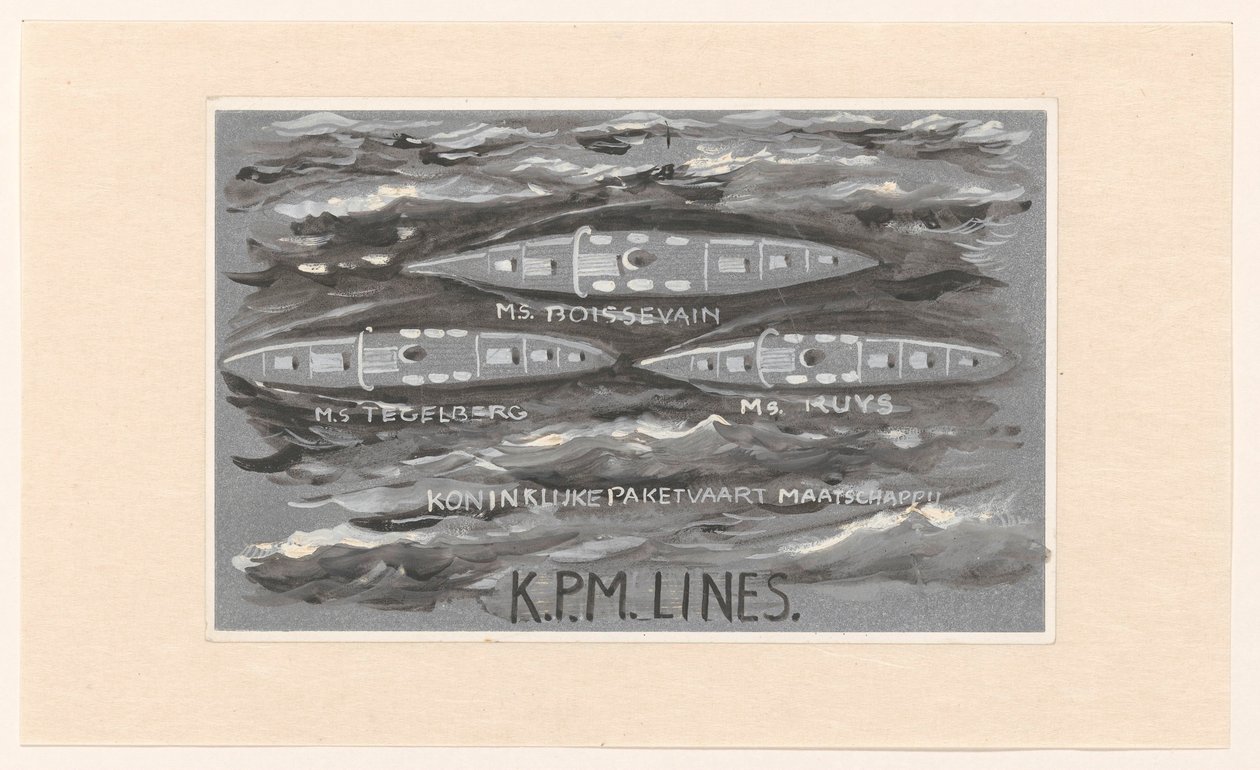 Design til vignet af Koninklijke Paketvaart Maatschappij, K.P.M. linjer af Carel Adolph Lion Cachet