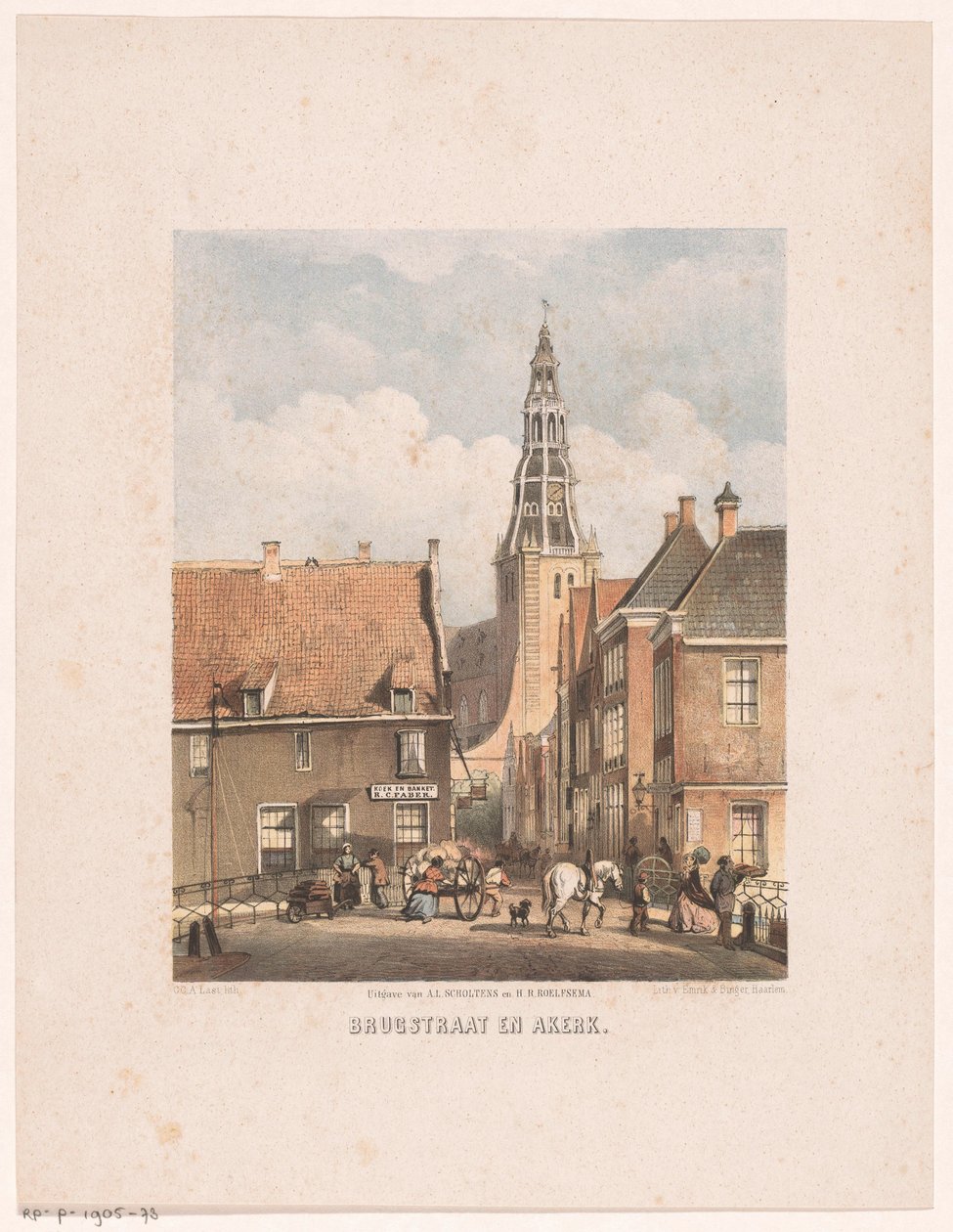 Brugstraat og Der Aa-kirken i Groningen Brugstraat og Akerk (titel på objekt) af Carel Christiaan Antony Last