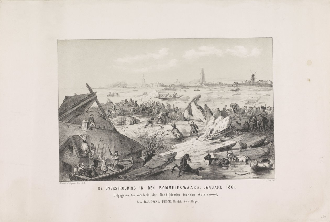 Oversvømmelsen i Bommelerwaard. januar 1861 (titel på objekt) af Carel Christiaan Antony Last