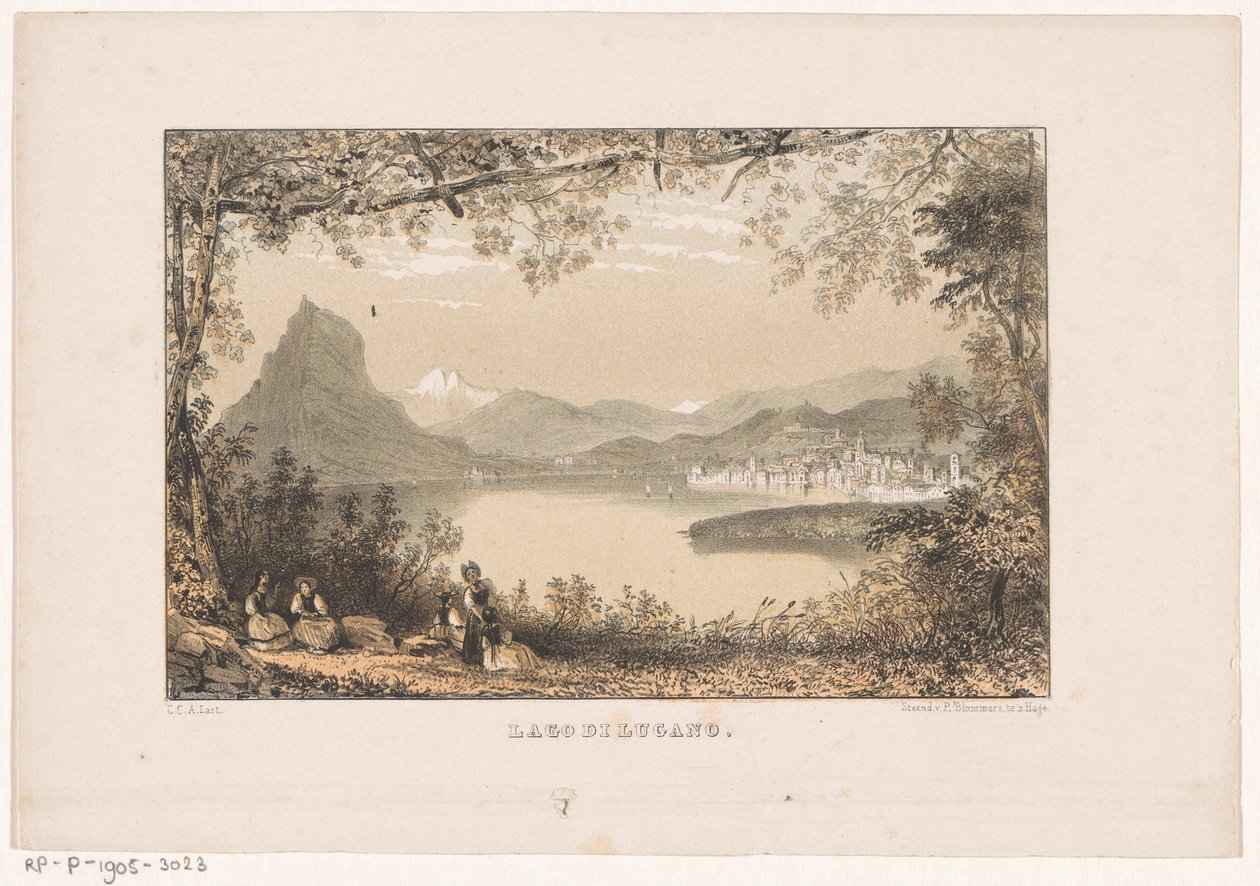 Udsigt over Luganosøen Lago di Lugano (titel på objekt) af Carel Christiaan Antony Last