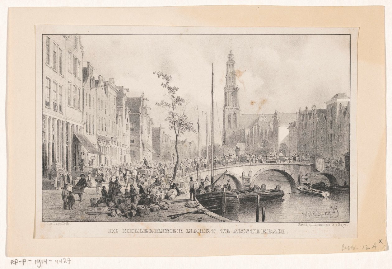Hillegommermarkt ved Reesluis i Amsterdam Hillergommermarkt i Amsterdam (titel på objekt) af Carel Christiaan Antony Last