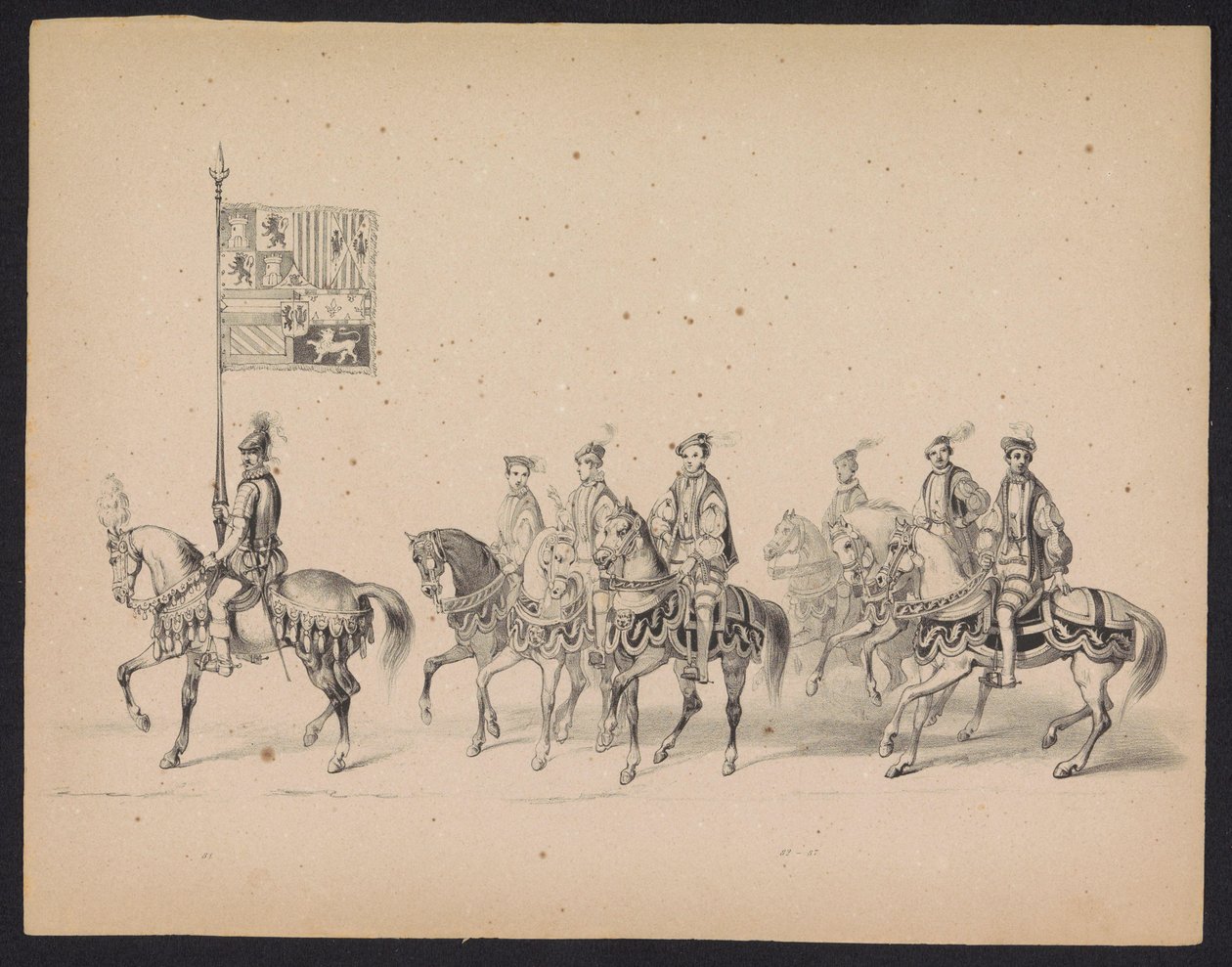 Masquerade of the Utrecht Students, 1846 (plade 15) Afbildning af den udklædte procession, der forestiller Filip II, Prins af Spaniens procession i Utrecht, 3. oktober 1549, afholdt 17. juni 1846 af H.H. Studerende fra Utrechtsche af Carel Christiaan Antony Last