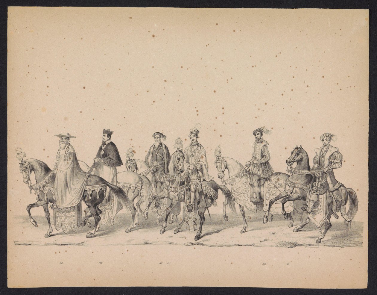 Masquerade of the Utrecht Students, 1846 (Tavle 16) Afbildning af den udklædte procession, der forestiller Filip II, Prins af Spaniens procession i Utrecht, 3. oktober 1549, afholdt 17. juni 1846 af H.H. Studerende fra Utrechtsche af Carel Christiaan Antony Last