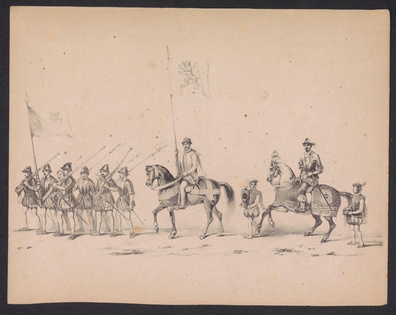 Masquerade of the Utrecht Students, 1846 (Tavle 2) Afbildning af den udklædte procession, der forestiller Filip II, Prins af Spaniens procession i Utrecht, 3. oktober 1549, afholdt 17. juni 1846 af H.H. Studerende fra Utrechtsche af Carel Christiaan Antony Last