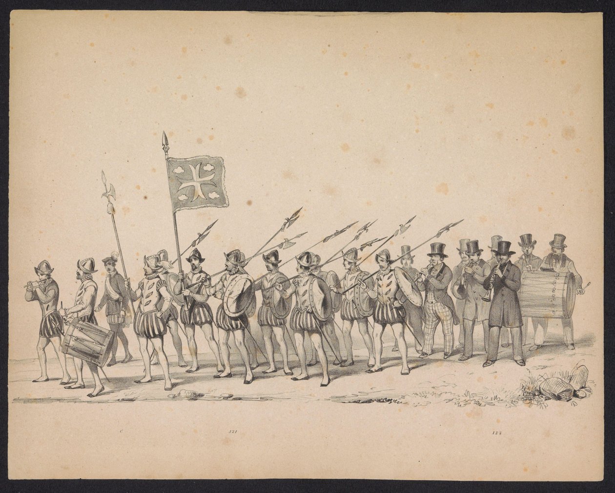 Masquerade of the Utrecht Students, 1846 (Tavle 22) Afbildning af den udklædte procession, der forestiller Filip II, Prins af Spaniens procession i Utrecht, 3. oktober 1549, afholdt 17. juni 1846 af H.H. Studerende fra Utrechtsche af Carel Christiaan Antony Last