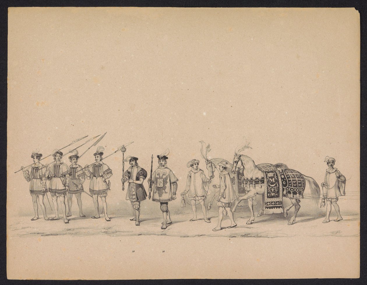 Masquerade of the Utrecht Students, 1846 (Tavle 7) Afbildning af den udklædte procession, der forestiller Filip II, Prins af Spaniens procession i Utrecht, 3. oktober 1549, afholdt 17. juni 1846 af H.H. Studerende fra Utrechtsche af Carel Christiaan Antony Last
