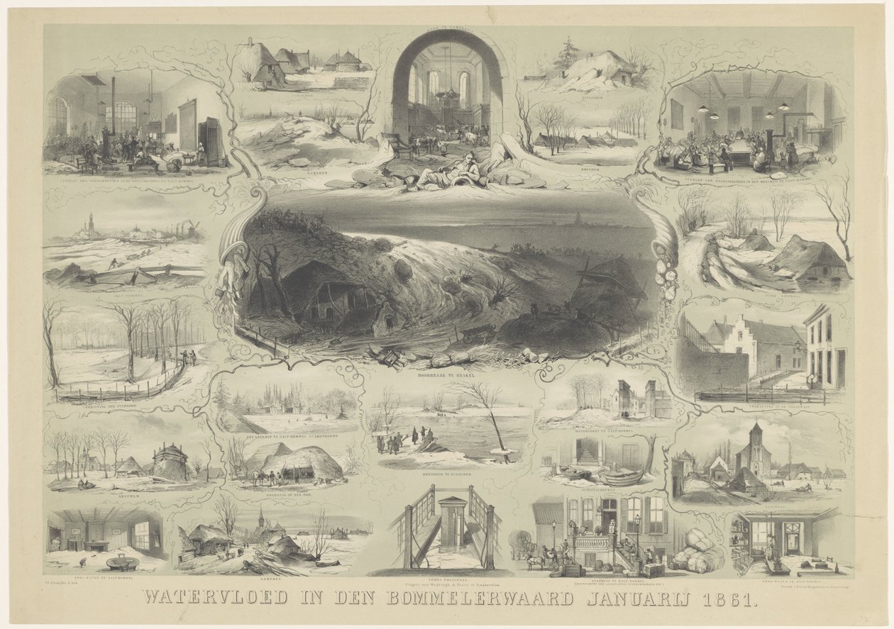 Oversvømmelse i den Bommelerwaard januar 1861 (titel på objekt) af Carel Christiaan Antony Last