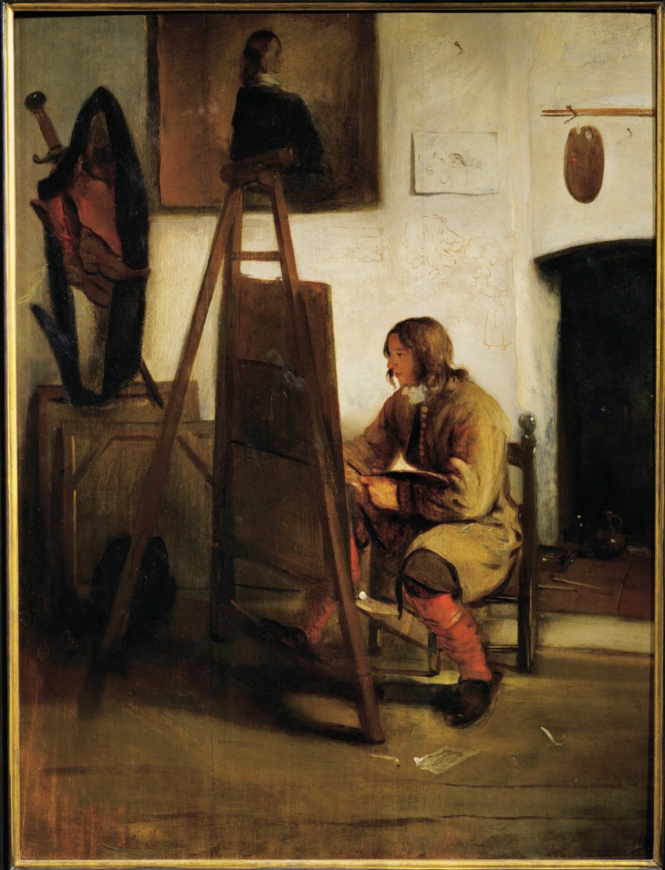 Ung maler i sit atelier (maleri på lærred) af Carel Fabritius