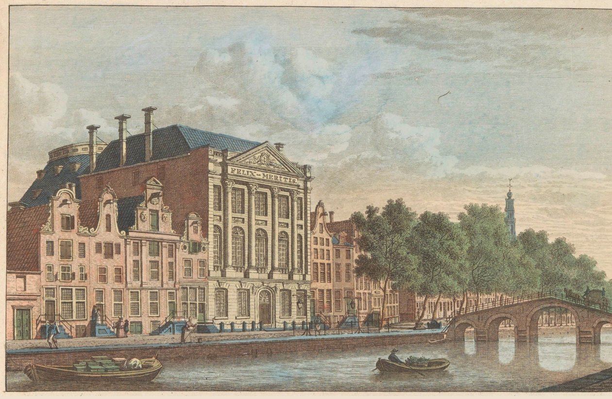 Bygning af Felix Meritis i Amsterdam, ca. 1790 Opbygning af Selskabet Felix Meitis i Amsterdam / Edifices de la societe dit Félix Méritis à Amsterdam (titel på objekt) af Carel Frederik Bendorp (I)
