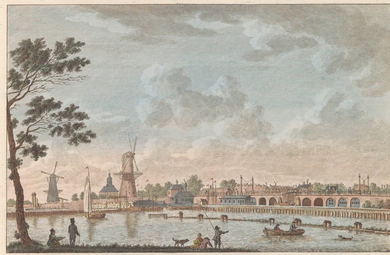 Gezicht op de Hogesluis, ca. 1790 Hooge Amstel Sluis te Amsterdam / Højbro, kaldet hoog sluis - tidligere hed Lovers
