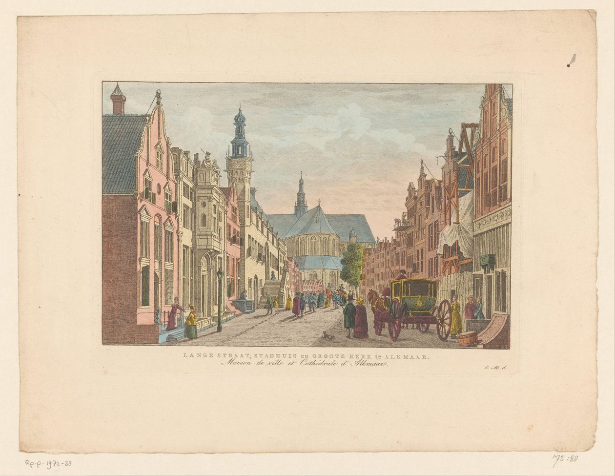 Udsigt over Langestraat, rådhuset og Grote Kerk i Alkmaar Langestraat, Rådhuset og Groote Kerk i Alkmaar / Maison de ville et Cathédrale d