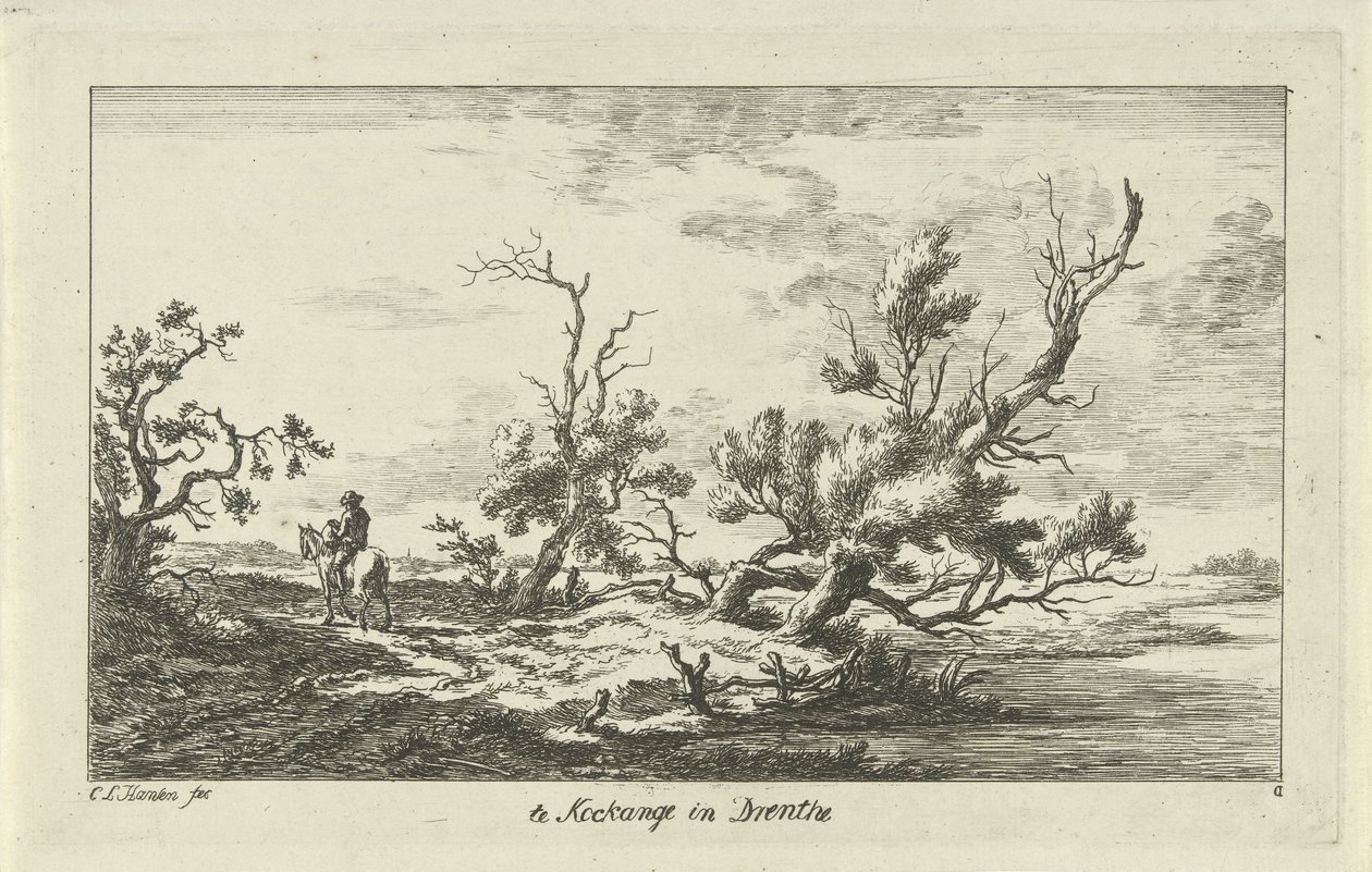 Rytter i et landskab Te Kockange i Drenthe (titel på objekt) Landskaber (A-F) (serietitel) af Carel Lodewijk Hansen
