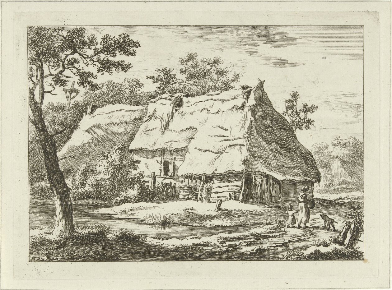 Kvinde med barn på en gård Landskaber (1-6) (serietitel) af Carel Lodewijk Hansen