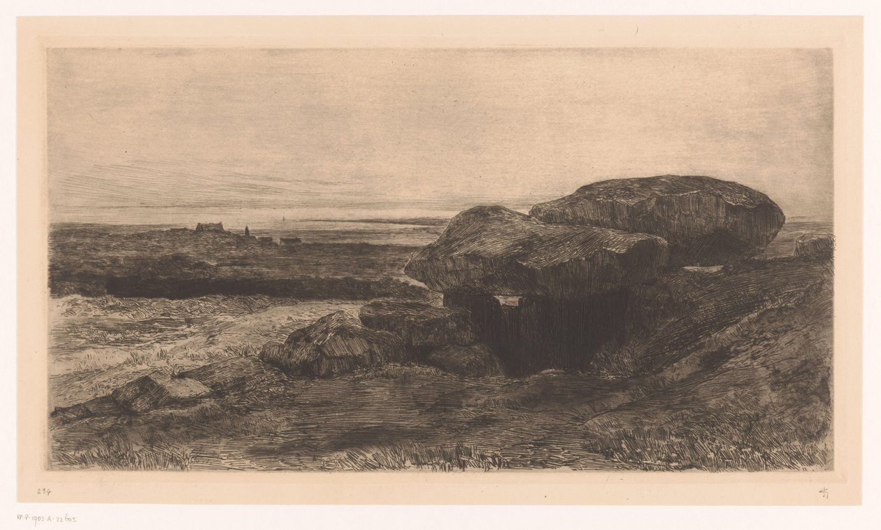 Dolmen of Rondossec på kysten ved Plouharnel af Carel Nicolaas Storm van 