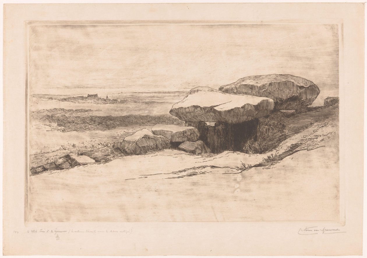 Dolmen of Rondossec på kysten ved Plouharnel af Carel Nicolaas Storm van 