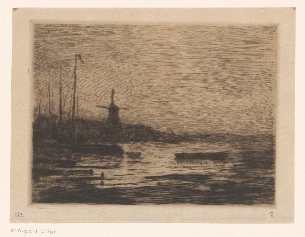 Udsigt til Zwijndrecht om aftenen af Carel Nicolaas Storm van 