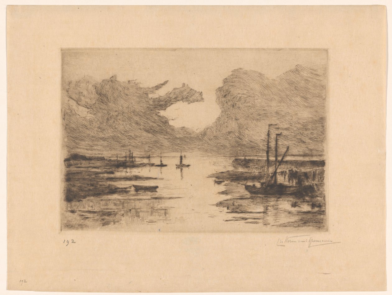 Havn i Bergen op Zoom ved lavvande Bergen op Zoom (original titel) Sketching in Holland (original serietitel) af Carel Nicolaas Storm van 