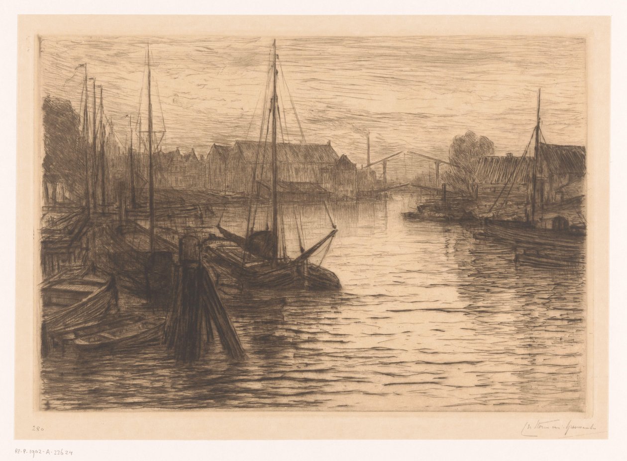 Riedijkshaven i Dordrecht om natten Dordrecht, Riedijkshaven, le soir (original titel) af Carel Nicolaas Storm van 