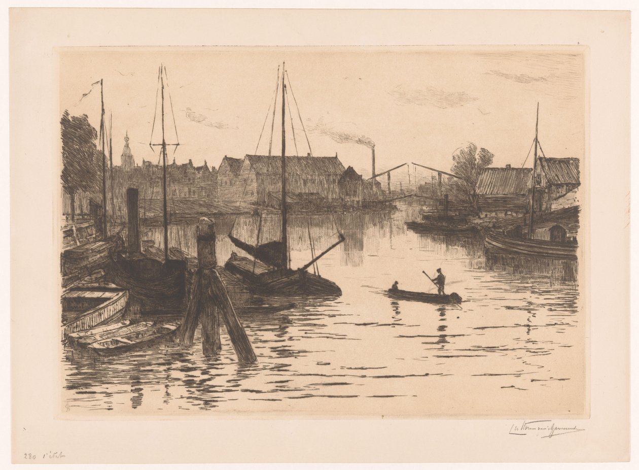 Riedijkshaven i Dordrecht om natten Dordrecht, Riedijkshaven, le soir (original titel) af Carel Nicolaas Storm van 