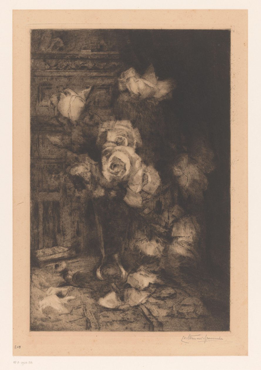 Vase med roser på bordet Fleurs (original titel) af Carel Nicolaas Storm van 