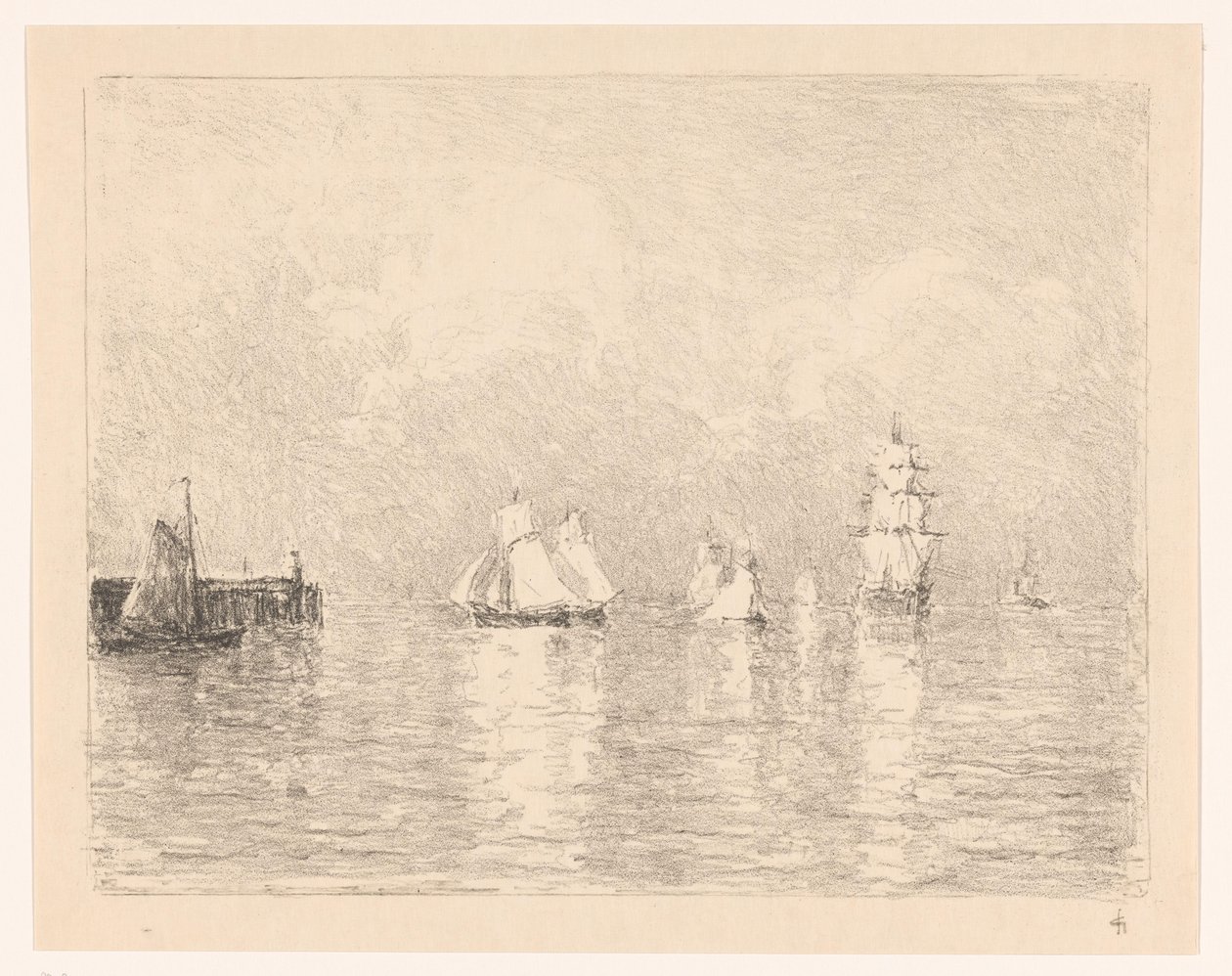 Sejlskibe ved rederiet i Cuxhaven af Carel Nicolaas Storm van 