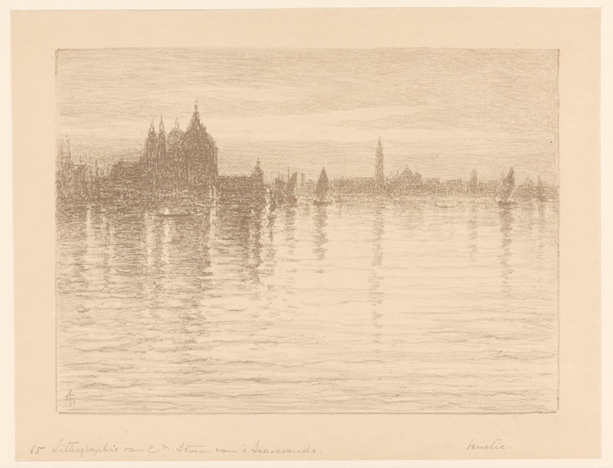 Udsigt over basilikaen Santa Maria della Salute fra vandet af Carel Nicolaas Storm van 