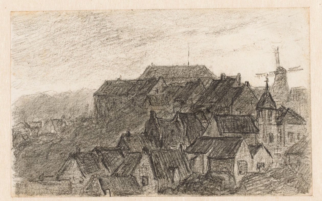 Bybillede på Kleve med vindmølle af Carel Nicolaas Storm van 