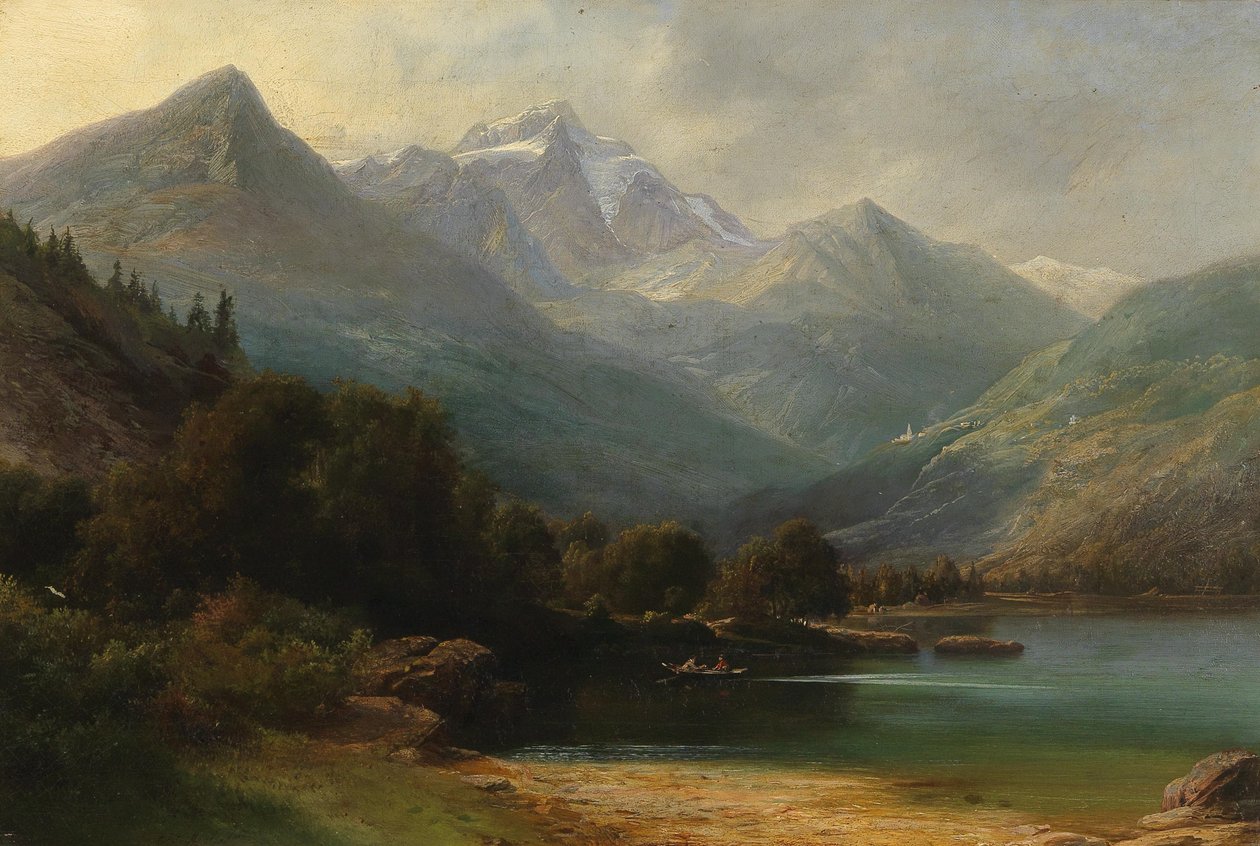 Udsigt over Lago di Poschiavo med Bernina Range (Graubünden) af Carl Friedrich Seiffert