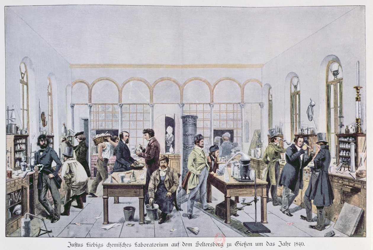 Udsigt over baron Justus von Liebigs kemilaboratorium (1803-73) ca. 1840 i Giessen af Carl Friedrich Wilhelm Trautschold