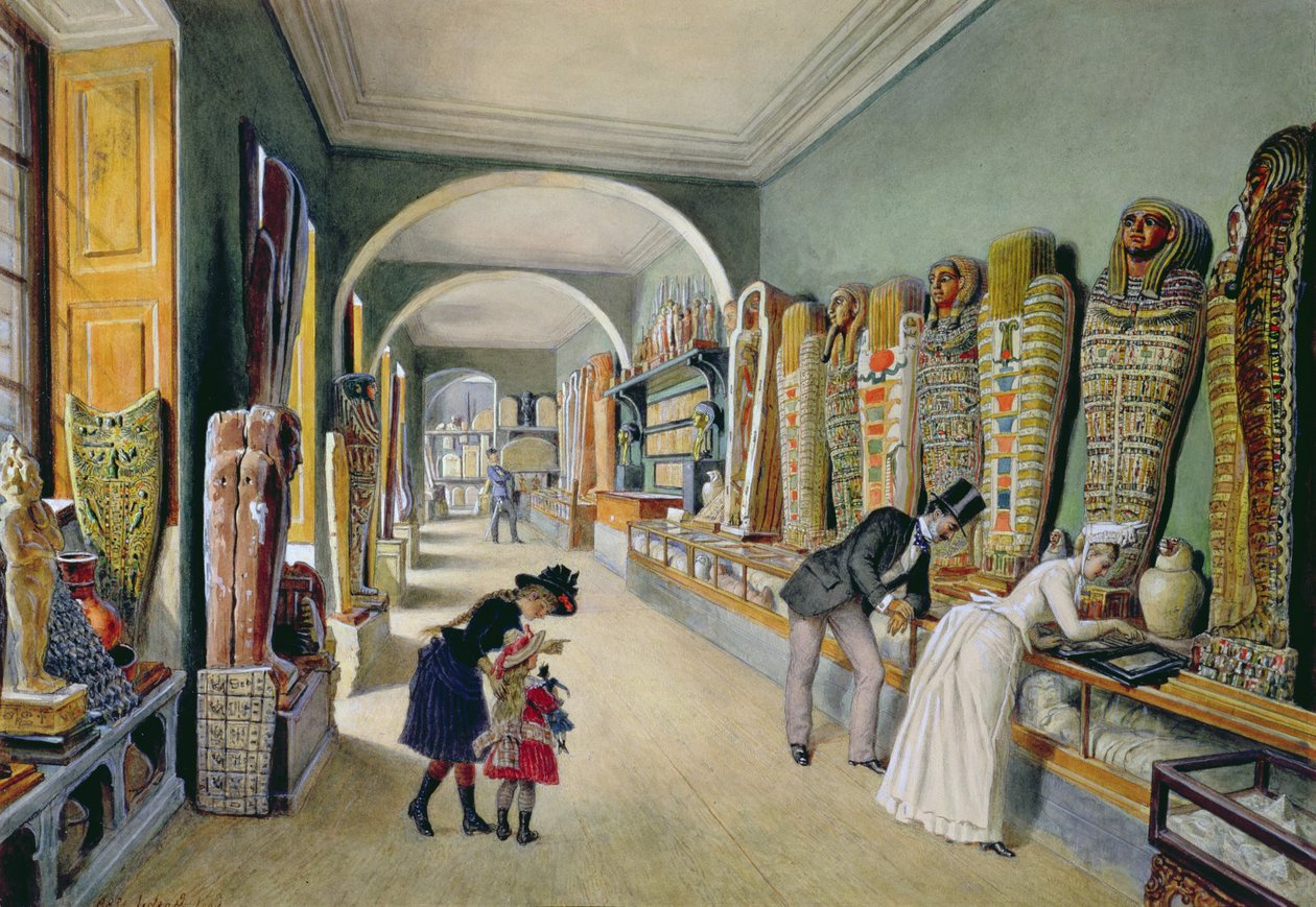 Korridoren og det sidste kabinet i den egyptiske samling i Ambraser-samlingen i Lower Belvedere, 1875 af Carl Goebel