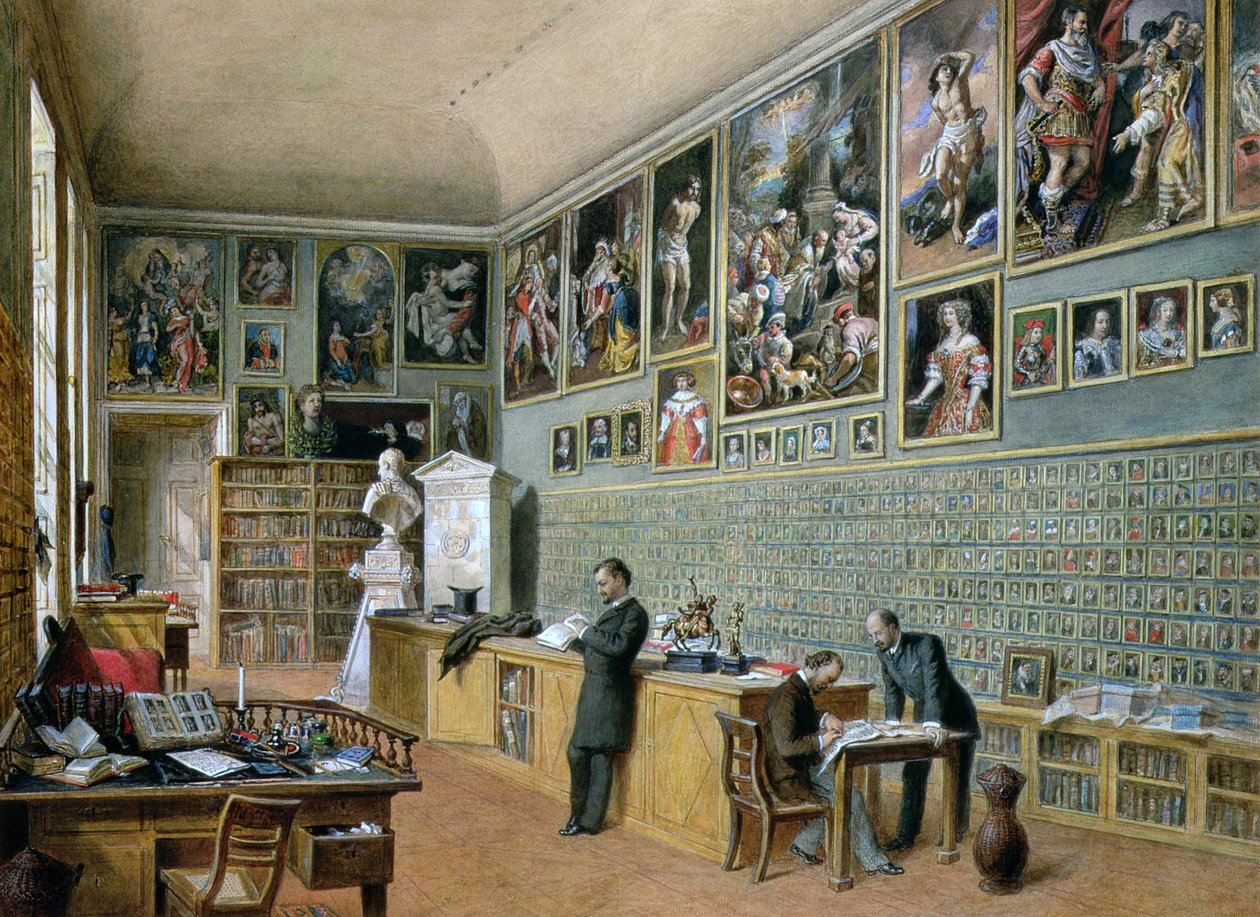Biblioteket, i brug som kontor for Ambraser Gallery i Lower Belvedere, 1879 af Carl Goebel