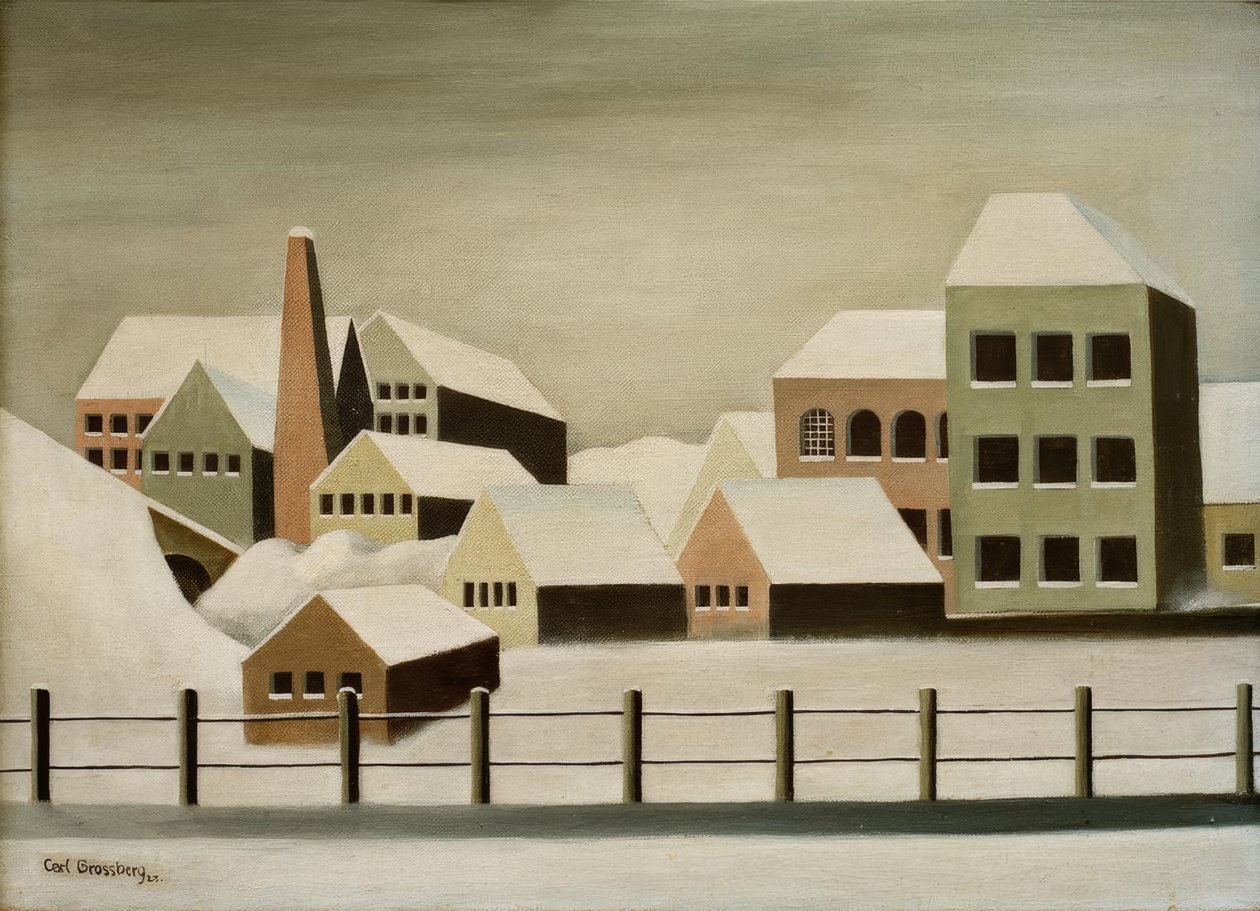 Fabrikslandskab i sneen af Carl Grossberg