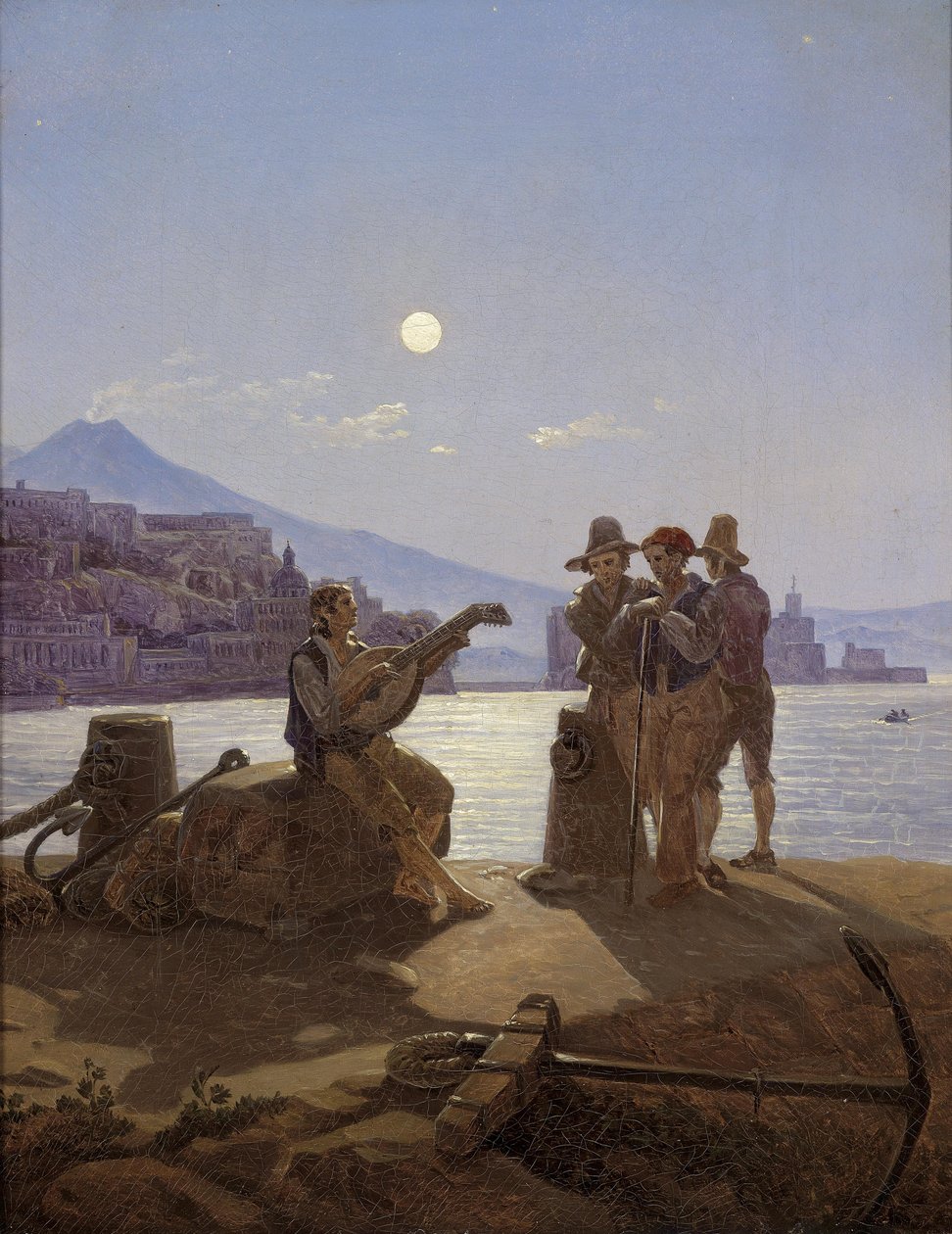 Italienske fiskere i havnen i Napoli af Carl Gustav Carus
