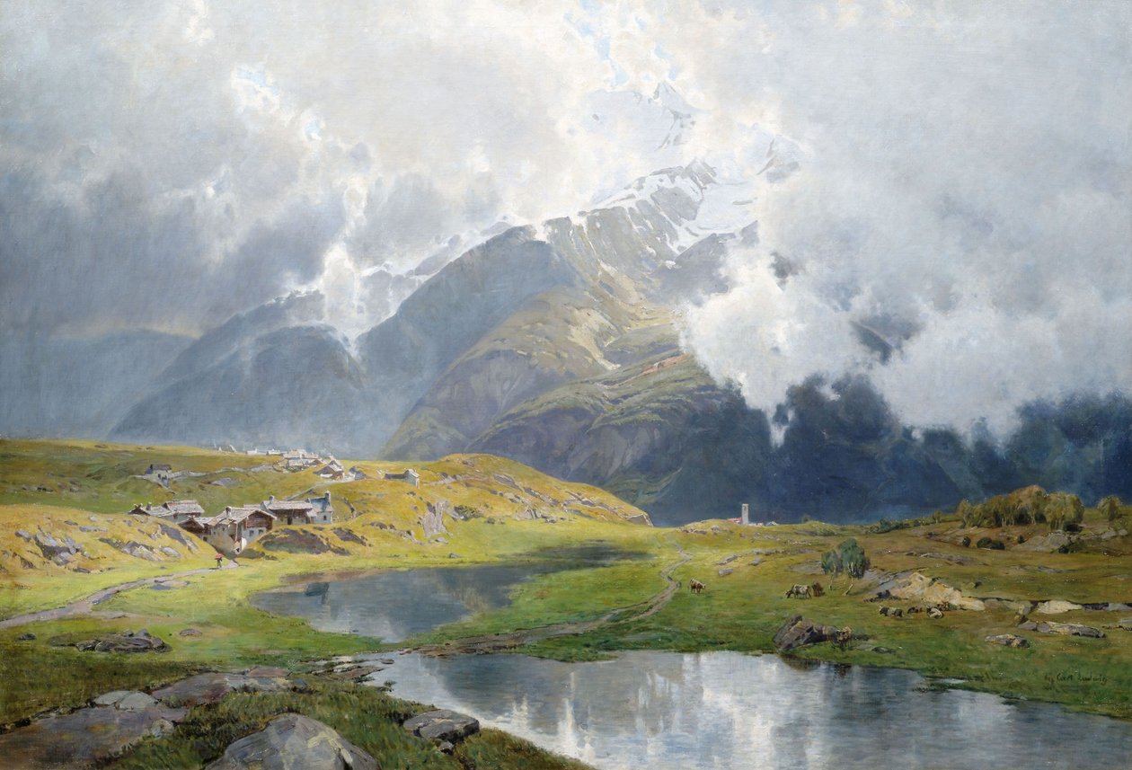 Overskyet højt bjerglandskab af Carl Julius E. Ludwig