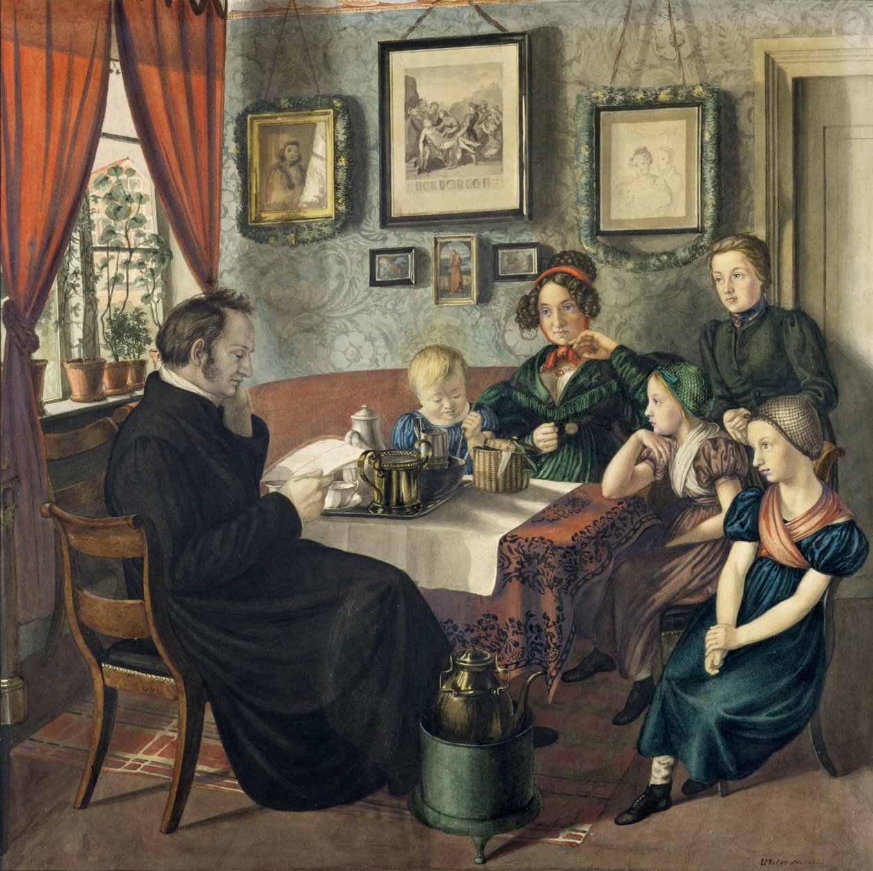 Pastor Johann Wilhelm Rautenberg og hans familie, 1833 af Carl Julius Milde