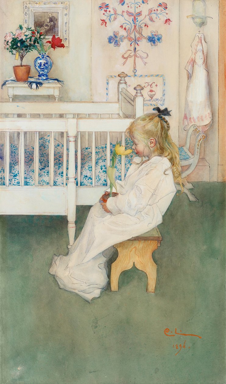 Lisbeth med gul tulipan af Carl Larsson