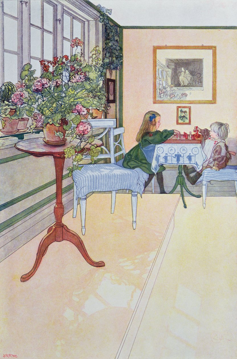 Et spil skak, begyndelsen af det tyvende århundrede af Carl Larsson